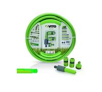 VITO - Tuyau d'arrosage Jardin PVC renforcé 10 m diam 15mm Lance Multi Jet + 2 raccords + Nez de Robinet