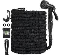 Tuyau d'arrosage extensible - 15 m - Tuyau d'arrosage flexible avec pistolet pulvérisateur 7 fonctions - Tuyau d'arrosage rétractable pour jardinage, lavage de voiture - Noir - 15 m