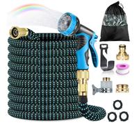 Tuyau d'arrosage Extensible 150FT/45M, Anti-fuite avec 10 Fonctions de Pistolet d'arrosage, 1/2 "et 3/4" Jardinage Lavage de Voiture, Facile à Transporter (Noir et Bleu)