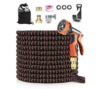 Tuyau d'Arrosage Extensible 15m/50FT, Tuyau Extensible avec à 10 Modes Pistolet, Raccords de 3/4" et 1/2", Latex 4 Couches, Connecteur Laiton, pour Arrosage Plantes et Lavage Voitures
