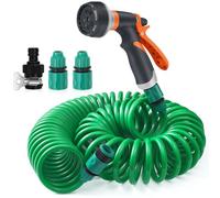 Tuyau d'Arrosage Extensible 15m, Tuyau d'Arrosage Spirale avec 8 Modes Pistolet d'arrosage, Pistolet Arrosoir pour le Lavage des Voitures, les Jardins, les Plantes, les Animaux domestiques (15 M)