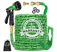 Tuyau d'arrosage extensible 30,5 m 3 fois flexible, léger et anti-fuite, avec raccords en laiton massif de 1,9 cm et 1,27 cm, buse de pulvérisation 8 fonctions (vert)