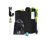 VOUNOT® Tuyau d’Arrosage Extensible 30m Renforcé avec Récipient Savon Adaptable 1/2" et 3/4" 8 Modes de Pulvérisation Flexible et Anti-Fuite Raccord et Sac de Rangement Fournis Noir