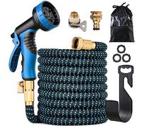 Tuyau d'arrosage extensible - 4 couches de latex - 3 fois - Flexible - Avec buse de pulvérisation à 10 fonctions Spray Nozzle (50ft/15m)