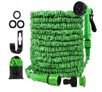 Tuyau d'Arrosage Extensible 7.5m/15m/22.5m/30m,Tuyau Arrosage Extensible avec 7 Modes de Pulvérisation, tuyau magique flexible, anti-fuite, léger et facile à ranger (Green,50FT-15M)