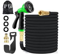 Tuyau d'arrosage extensible, Adaptable 1/2'' et 3/4'', Latex extensible résistant à trois couches et embouts laiton, 10 Modes de Pulvérisation Flexible et Anti-Fuite Raccord (15m)