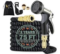 Tuyau d'arrosage extensible avec double noyau en latex - Tuyau d'arrosage de 23,6 m, raccord en laiton massif, pistolet pulvérisateur en métal pour jardinage, maison, voiture, sol, cour, lavage des