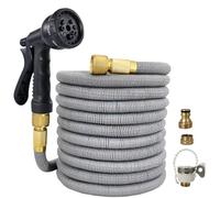 Tuyau d'arrosage extensible de 30,5 m avec buse à 8 motifs pour arroser facilement le jardin, laver le véhicule, nettoyer le sol et le bain des animaux de compagnie, léger et poreux (gris)