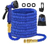 Tuyau d'arrosage extensible de 30 m / 100ft avec buse de pulvérisation à 7 fonctions, 3 tuyaux extensibles résistants avec connecteurs en laiton anti-fuite de 1,9 cm et 1,3 cm pour