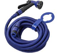 Tuyau d'arrosage Extensible Superflex de 15 m, léger, pistolet d'arrosage à 8 positions, connecteur universel, raccord de robinet femelle 3/4""-1/2"" et support de robinet. Bleu