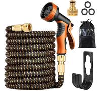 Tuyau d'arrosage flexible avec buse de tuyau 10 fonctions, tuyau flexible extensible, adaptateur en laiton massif 1/2" 3/4", sac mural, sans pliage, tuyau d'arrosage extensible (45 m)