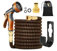 Tuyau d'arrosage flexible orange 30 m (100 pi) - avec buse de pulvérisation et raccords en laiton 3/4" et 1/2", extensible flexible à 10 voies, anti-pliage pour jardin, sol, terrasse et voiture