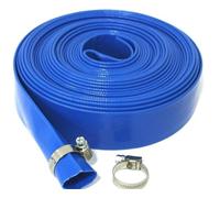 Tuyau d'arrosage plat bleu pour pompe - 32 mm (1 1/4") alésage x 20 mètres de long y compris 2 colliers de serrage