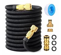 Tuyau d'arrosage professionnel de 15,2 m avec raccords en laiton de 1,27 cm à 1,9 cm, connecteur de robinet universel - Tuyau d'eau noir étanche pour toutes les saisons, s'adapte à n'importe quel