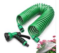 Tuyau d'arrosage spiralé - Tube de récupération flexible avec 7 buses de pulvérisation | Ligne de jardin auto-enroulable avec raccord universel pour d'extérieur, lavage de pelouse et tâche