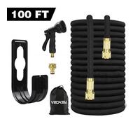 Tuyau d'arrsage Flexible et Extensible, 30M - 100FT Tuyau d'arrosage Rétractable, Tuyau d'arrosage Extensible Noir Extensible