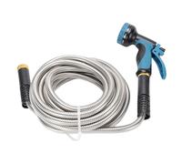 Tuyau de jardin en acier inoxydable, tuyau d'eau métallique flexible à 7 points 5 mètres avec une buse de pulvérisateur réglable et un boîtier durable pour le lavage et le