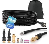 Tuyau de Nettoyeur Haute Pression 10m 240bar avec 3 Adaptateurs, Kit Tuyau Déboucheur Canalisation Furet Professionnel, 2 Buses Fixes + Rotatives, Compatible Kränzle Kärcher K2-K7, LAVOR, BOSCH