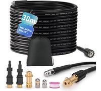 Tuyau de Nettoyeur Haute Pression 30m 240bar avec 3 Adaptateurs, Kit Tuyau Déboucheur Canalisation Furet Professionnel, 2 Buses Fixes + Rotatives, Compatible Kränzle Kärcher K2-K7, LAVOR, BOSCH