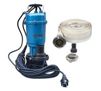 Tuyau de pompe à déchets 20 m Storz C Couplage Pompe pour eaux usées 550 W 18000 L/h Pompe submersible Lame de coupe Lame de coupe (Pompe avec tuyau de 20 m)