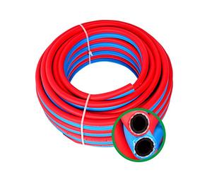 Tuyau De Soudage Jumelé Oxygène Acétylène, Double Tuyau De Torche Oxy Acétylène, Diamètre Intérieur: 6 Mm, Diamètre Extérieur: 12 Mm (Rouge Et Bleu), 15m