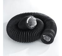 Tuyau de ventilation flexible en feuille d'aluminium PVC résistant à la chaleur avec support en fil d'acier renforcé noir pour hotte de cuisine, extracteur de ventilateur, sèche-linge, système