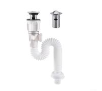 Tuyau de vidange de lavabo avec noyau anti-odeur, tuyau d'évier flexible en acier inoxydable pour salle de bain, raccord de vidange mural droit (blanc)