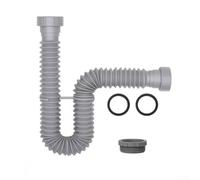 Tuyau de vidange flexible pour évier de 3,8 cm et 3,8 cm - Siphon en P avec adaptateur pour cuisine, salle de bain, vanité, camping-car, salon de coiffure, bol gris