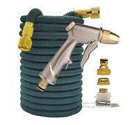 Tuyau d'eau de jardin à haute pression extensible Double connecteur en métal conduites d'eau for l'irrigation de ferme de jardin de lavage de voiture(Dark green with Gun,100ft-30m Extended)