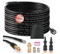 Tuyau Deboucheur Canalisation 20m Compatible avec Kärcher K2-K7 LAVOR Bosch | avec 3 Adaptateurs, Buses Rigides + Rotatives, 240bar 60°C, Kit de Tuyau Vidange pour Nettoyeur Haute Pression de Accessoire