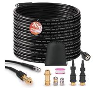 Tuyau Deboucheur Canalisation 30m Compatible avec Kärcher K2-K7 LAVOR Bosch | avec 3 Adaptateurs, Buses Rigides + Rotatives, 240bar 60°C, Kit de Tuyau Vidange pour Nettoyeur Haute Pression de Accessoire