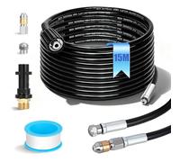 Tuyau Déboucheur Canalisation pour Nettoyeur Haute Pression 15m, 400 Bar/5800 PSI, avec Buses à Jet et Rotative,Compatible avec Karcher K2 K3 K4 K5 K6 K7 Lavor Bosch pour débouchage des tuyaux