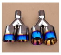 Tuyau D'Échappement 1 Paire En Acier Inoxydable 1 À 2 Double Tuyau Système D'échappement Argent Bleu Silencieux Universel Voiture Automobile Pointe Tuyaux Embout Pot D’Échappement(60MM IN-76MM OUT)