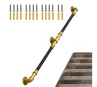 Tuyau d'escalier noir avec support doré - Main courante d'intérieur de 3 m pour marches - Barre de support pour bâtiments domestiques et commerciaux - Garde-corps élégante et robuste