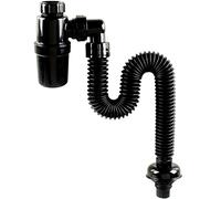 Tuyau flexible d'évacuation, Tuyau à Ressort Extra Long Noir Mat Anti-Obturation avec Tube D'extension pour Lavabo de Salle de Bain, Pièges à Déchets Universels pour Évier Siphon Décoratif Rond en P
