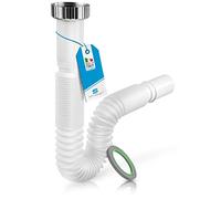 Tuyau Flexible et Extensible en PVC pour Lavabo, Evier ou Bidet - Piège à Odeurs et Evacuation des Eaux Usées - Montage simple sans Outils - Extensible 390 à 865 mm - Diamètre 32 mm