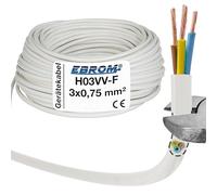 Tuyau H03VV-F 3G0,75 mm2-3 x 0,75 mm2 - Blanc - 10 m, 25 m, 50 m ou 100 m