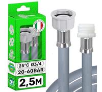 Tuyau lave-linge et lave-vaisselle 2,5 m pour alimentation en eau avec valves extérieures et intérieures Ø 3/4" Pression de 20 à 60 bar Températures jusqu'à 25 °C Fabriqué en Italie ONIX TECH