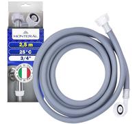 Tuyau Machine à Laver et Lave Vaisselle 2,5 m pour Arrivee Deau pour Températures de 25°C Pression de 20 à 60 Bar Connexion est Droite et Coudée Ø 3/4" - MADE IN ITALY - MONTERAL