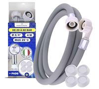 Tuyau Machine à Laver et Lave Vaisselle 4 m pour Arrivee Deau 25°C de 20 à 60 Bar Connexion est Droite et Coudée Ø 3/4" - Complet 4 Patin Anti Vibration Machine à Laver - MADE IN ITALY - MONTERAL