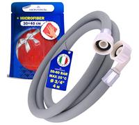 Tuyau Machine à Laver et Lave Vaisselle 4 m pour Arrivee Deau 25°C de 20 à 60 Bar Connexion est Droite et Coudée Ø 3/4" - Complet avec Chiffon Microfibre - MADE IN ITALY - MONTERAL