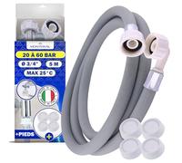 Tuyau Machine à Laver et Lave Vaisselle 5 m pour Arrivee Deau 25°C de 20 à 60 Bar Connexion est Droite et Coudée Ø 3/4" - Complet 4 Patin Anti Vibration Machine à Laver - MADE IN ITALY - MONTERAL