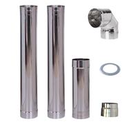 Tuyaux d'évacuation des fumées set 150mm Inox 304 - Tuyaux d'évacuation des fumées 2m Coude de cheminée 90° Raccord de couplage rallonge de cheminée tuyau de poêle Rosette de cheminée, diamètre 150mm