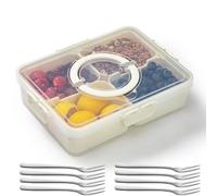 TuYines Boîte à goûter avec compartiments, assiette à collation avec 8 fourchettes en acier inoxydable, portable, bol à collation avec couvercle et poignée, PP passe au lave-vaisselle pour collations