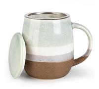 TuYines Grande tasse à thé en céramique avec couvercle et infuseur 400 ml