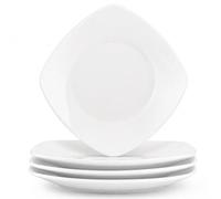 TuYines Lot de 4 assiettes plates en porcelaine - 21 cm | Service de table blanc, passe au micro-ondes et au lave-vaisselle, comme assiette plate, vaisselle de table et assiette de