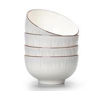 TuYines Lot de 4 bols à céréales - En céramique - 700 ml - Pour salade, soupe, pâtes, micro-ondes - Passe au four - 15 x 8 cm - Blanc