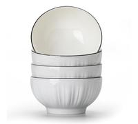 TuYines Lot de 4 bols à céréales en céramique pour dessert, petit déjeuner, bol de service en céramique blanche, bols de service 700 ml, parfaits pour crème glacée, soupe, pâtes, salade, nouilles, 15