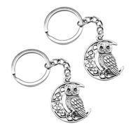 TUYOBG Lot de 2 porte-clés hibou croissant de lune - Porte-clés créatif en forme de chouette - En argent - Idéal comme décoration de clés de voiture ou de sac à main pour femme