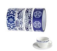 TUYOBG Lot de 4 rubans washi bleus et blancs en porcelaine, ruban décoratif exquis pour bricolage, excellent comme ruban washi pour scrapbooking et bullet journal, ruban coloré vif pour accessoires de